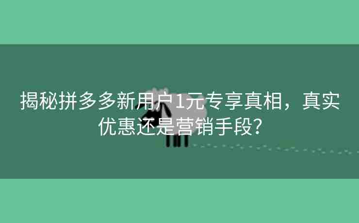 揭秘拼多多新用户1元专享真相，真实优惠还是营销手段？