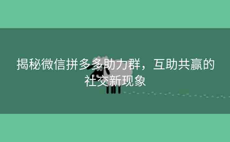 揭秘微信拼多多助力群，互助共赢的社交新现象