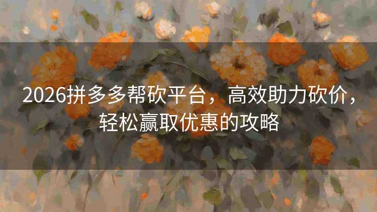 2026拼多多帮砍平台，高效助力砍价，轻松赢取优惠的攻略