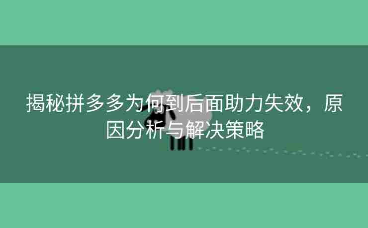 揭秘拼多多为何到后面助力失效，原因分析与解决策略