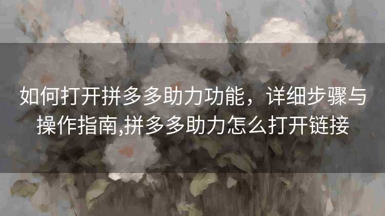 如何打开拼多多助力功能,详细步骤与操作指南,拼多多助力怎么打开链接 如何打开拼多多助力功能,详细步骤与操作指南,拼多多助力怎么打开链接