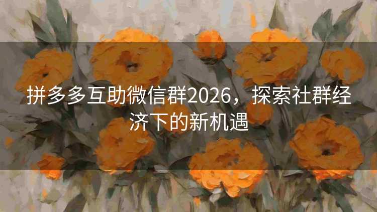 拼多多互助微信群2026，探索社群经济下的新机遇